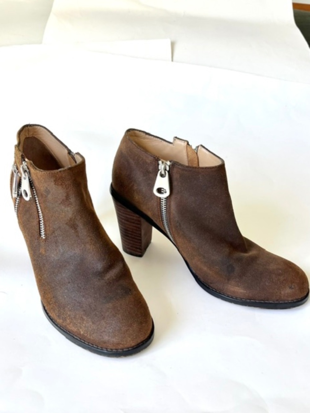 Sundance Catalog Sz 7 Distressed Brown Waxed Suede Side Zip Ankle Boots Booties